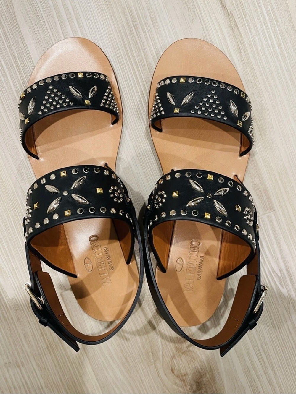 Valentino Garavani Black Studded Double-Band Leather Sandals